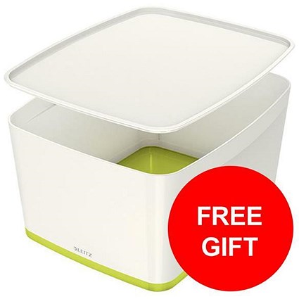 Leitz MyBox Storage Box with Lid / W385xD318xH198mm / White & Green / 2 Storage Boxes / Free Storage Tray