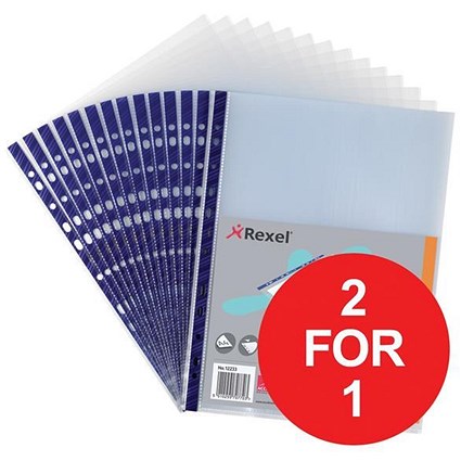 Rexel A4 Nyrex Reinforced Pockets / Blue Strip / Pack of 25 / Buy One Get One FREE