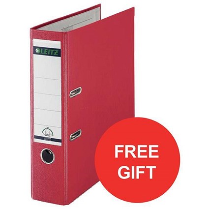 Leitz A4 Lever Arch Files / Plastic / 80mm Spine / Red / Pack of 50 / Offer Includes FREE Rexel Strip+ Lamp