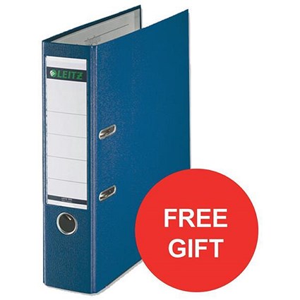 Leitz A4 Lever Arch Files / Plastic / 80mm Spine / Blue / Pack of 50 / Offer Includes FREE Rexel Strip+ Lamp