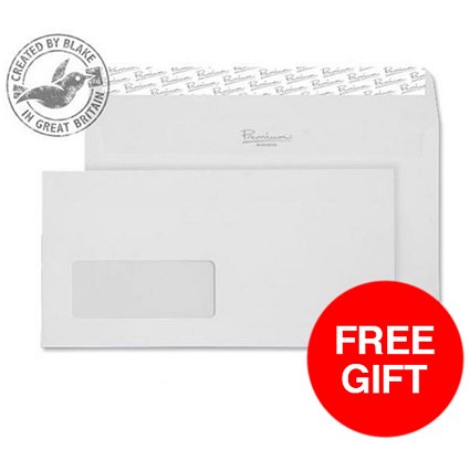 Blake Premium DL Envelopes / Window / Wove / High White / Peel & Seal / 120gsm / Pack of 500 / Offer Includes FREE Paper
