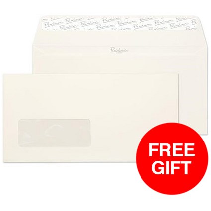 Blake Premium DL Wallet Envelopes / Window / Laid / High White / Peel & Seal / 120gsm / Pack of 500 / Offer Includes FREE Paper