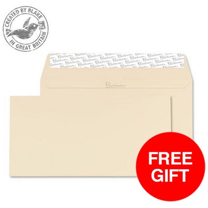 Blake Premium DL Wallet Envelopes / Wove / Cream / Peel & Seal / 120gsm / Pack of 500 / Offer Includes FREE Paper