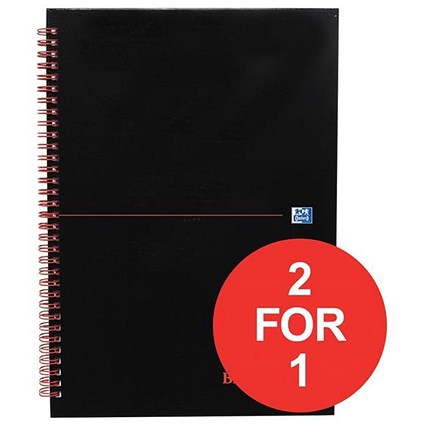 Black n' Red Wirebound Notebook / A4 / Ruled / 140 Pages / Pack of 5 / Buy One Get One FREE