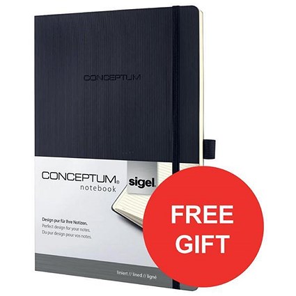 Sigel Conceptum Soft Cover Leather Look Notebook / 270x187mm / 194 Pages / Black / Offer Includes FREE Desk Pad