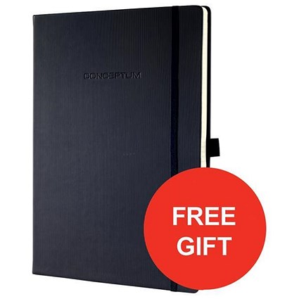 Sigel Conceptum Padded Cover Notebook / A4 / Ruled / 194 Pages / Black / Offer Includes FREE Desk Pad