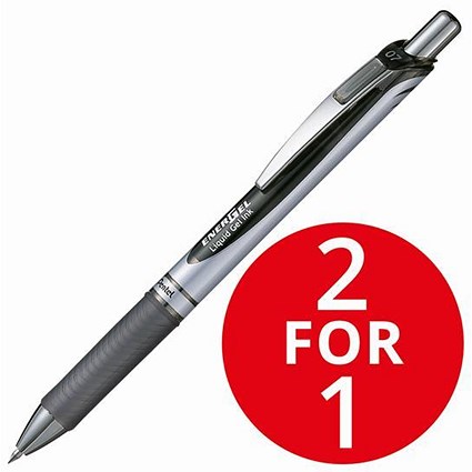 Pentel EnerGel XM Retractable Rollerball Pen / 0.7mm Tip / 0.35mm Line / Black / Pack of 12 / Buy One Get One FREE