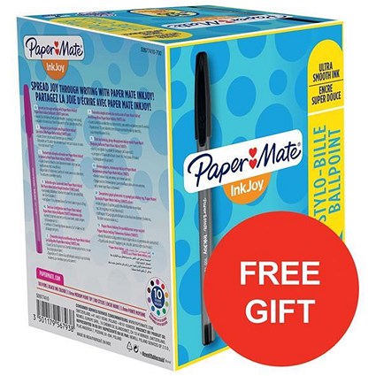 Paper Mate InkJoy 100 Ball Pen / Black / Pack of 100 / FREE pack of pens