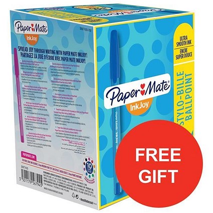 Paper Mate InkJoy 100 Ball Pen / Blue / Pack of 100 / FREE pack of pens