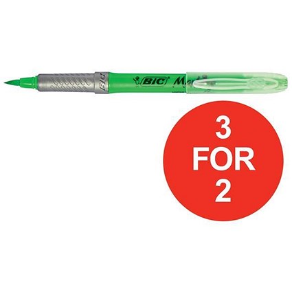 Bic Grip Pen-shaped Highlighter / Green / Pack of 12 / 3 for the price of 2