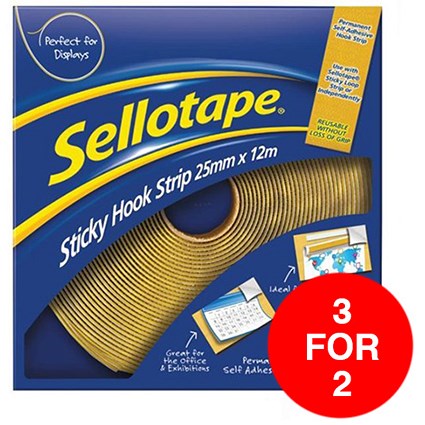 Sellotape Removable Hook Strip - 25mm x 12m / 3 for the price of 2