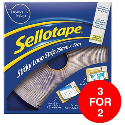 Sellotape Removable Loop Strip - 25mm x 12m / 3 for the price of 2