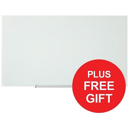 Nobo Diamond Glass Board / Magnetic / W993xH559mm / White / FREE Desktop Pad