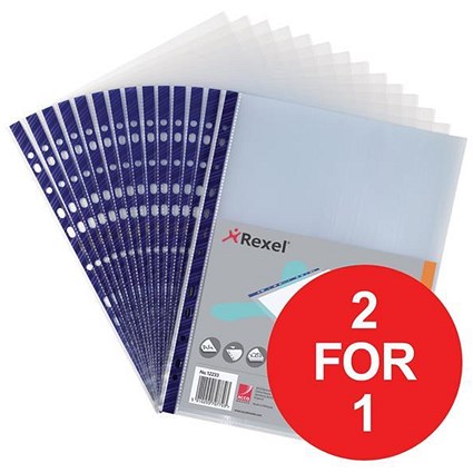 Rexel A4 Nyrex Reinforced Pockets / Blue Strip / Pack of 25 / 2 packs for the price of 1