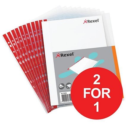 Rexel A4 Reinforced Pockets / Red Strip / Side-opening / Pack of 25 / 2 packs for the price of 1