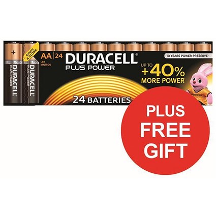 Duracell Plus Power Alkaline Battery / 1.5V / AA / Pack of 24 x 2 / FREE Bunny