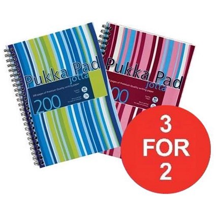 Pukka Pad Jotta Wirebound Notebook / A5 / Ruled / 200 Pages / Assorted / 3 packs for the price of 2