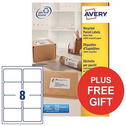 Avery Recycled Laser Addressing Labels / 8 per Sheet / White / 800 Labels / FREE Pen Pot