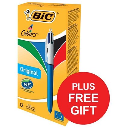 Bic 4-Colour Ball Pen / Blue Black Red Green / Pack of 12 / FREE Markers