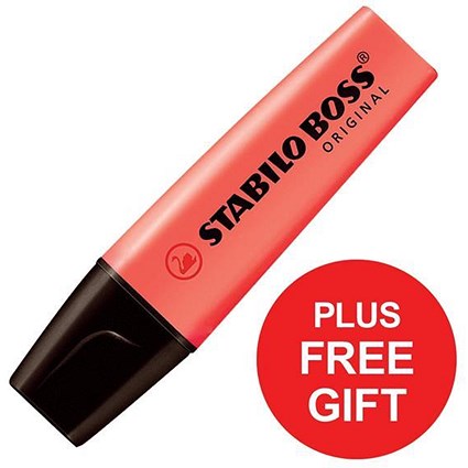 Stabilo Boss Highlighters / Red / Pack of 10 / FREE Highlighters