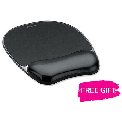 Fellowes Crystal Mouse Mat Pad with Wrist Rest / Gel / Black / FREE Wrist Rest