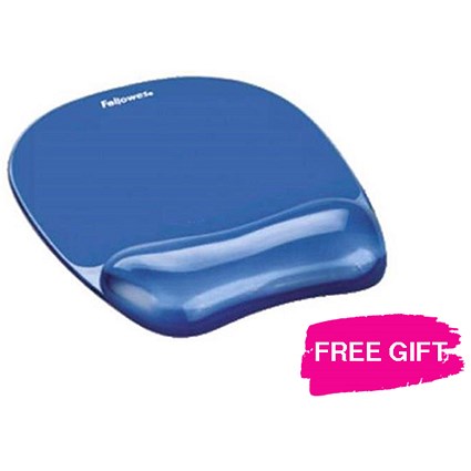 Fellowes Crystal Mouse Mat Pad with Wrist Rest / Gel / Blue / FREE Wrist Rest