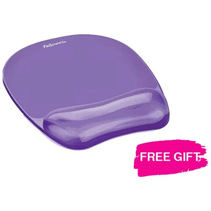 Fellowes Crystal Mouse Mat Pad with Wrist Rest / Gel / Purple / FREE Wrist Rest