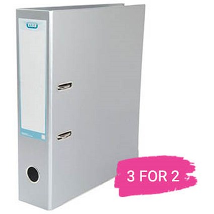 Elba A4 Lever Arch File, 70mm Spine, Metallic Silver, Buy 2 files Get 1 Free