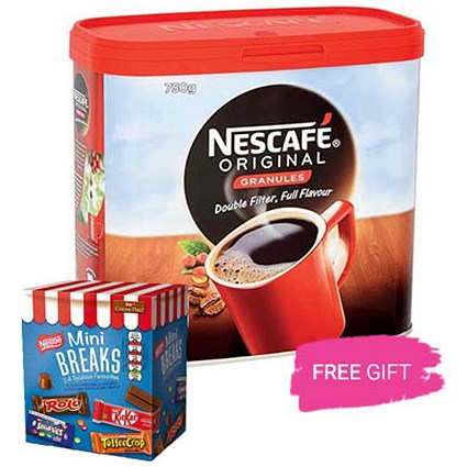 Nescafe Original Instant Coffee, 2 x 750g Tins, 2 x Free Chocolates