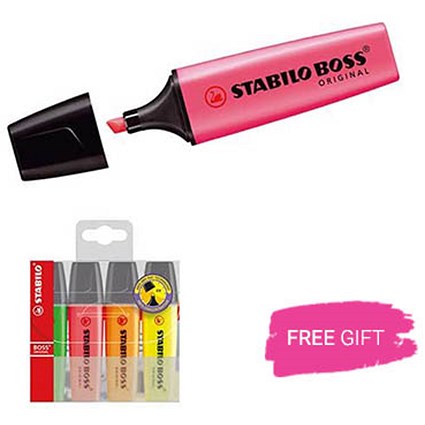 Stabilo Boss Highlighters, Pink, Pack of 10, Free Highlighters