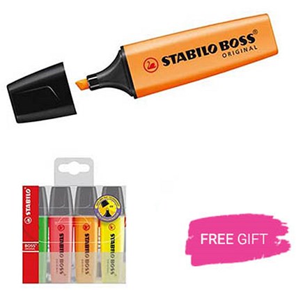 Stabilo Boss Highlighters, Orange, Pack of 10, Free Highlighters