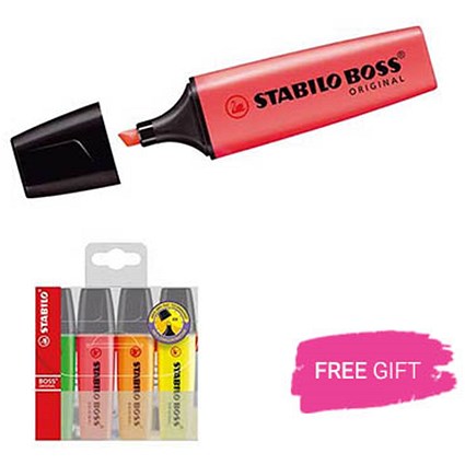 Stabilo Boss Highlighters, Red, Pack of 10, Free Highlighters