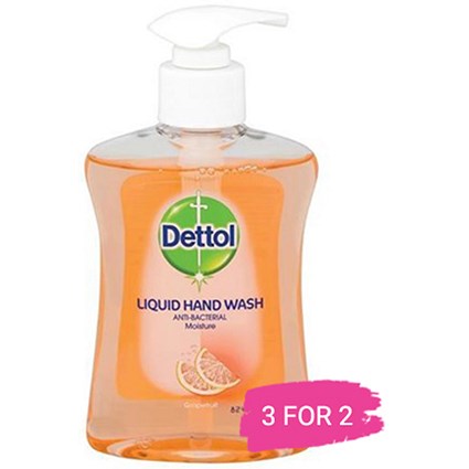 Dettol Antibacterial Hand Soap, Moistening, Grapefruit, 250ml, Buy 2 Get 1 Free