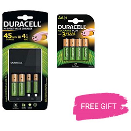 Duracell 45 Minute Battery Charger for NiMH AA/AAA, Free Pack of AA Batteries