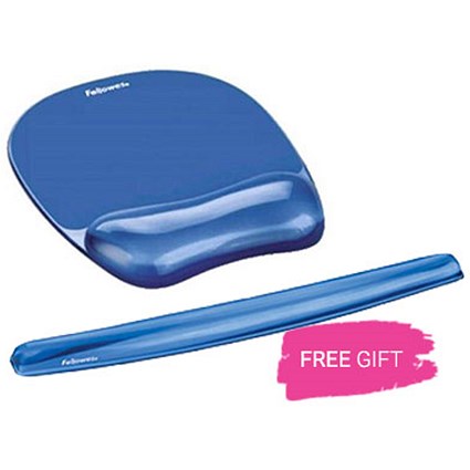 Fellowes Crystal Mouse Mat Pad with Wrist Rest, Gel, Blue, Free Keyboard Wrist Rest