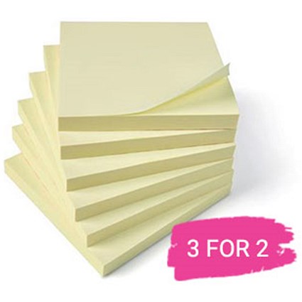 5 Star Extra Sticky Notes, 76x76mm, Yellow, Pack of 12 x 90 Notes, Buy 2 Packs Get 1 Free