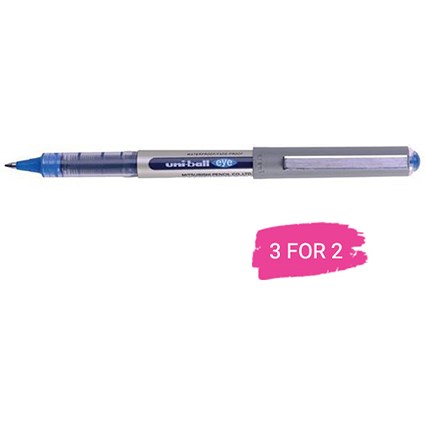 Uni-ball Eye UB157 Rollerball Pen, 0.7mm Tip, 0.5mm Line, Blue, Pack of 12, Buy 2 Packs Get 1 Free