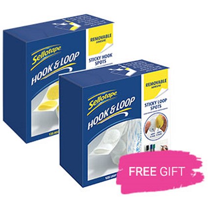 Sellotape Removable Hook Spots, Pack of 125, Free Sellotape Removable Loop Spots