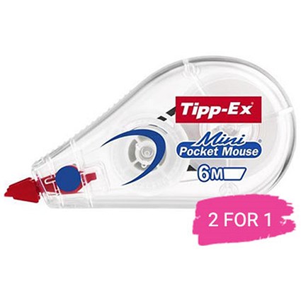 Tipp-Ex Mini Pocket Mouse Correction Tape Roller, 5mmx6m, Pack of 10m, Buy 1 Pack Get 1 Free