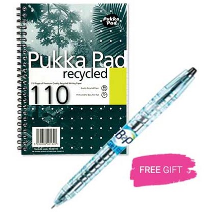 Pilot Begreen B2P Recycled Rollerball Pen, Black, Pack of 10, 3 Free A5 Pukka Pads