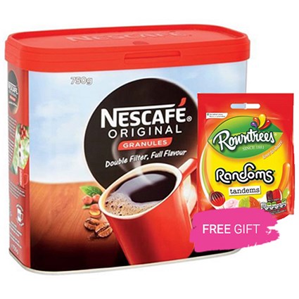 Nescafe Original Instant Coffee Granules, 750g, Buy 2 Tins Get 3 Free Bags of Rowntrees Randoms