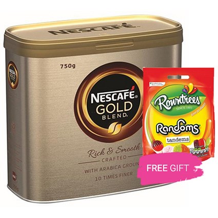 Nescafe Gold Blend Instant Coffee, 750g, Buy 2 Tins Get 3 Free Bags of Rowntrees Randoms