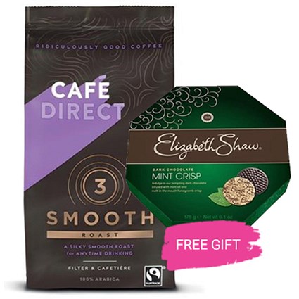 Cafe Direct Smooth Medium Roast Filter Coffee, 227g, Buy 2 Packs get a Free box of Elizabeth Shaw Dark Mint Chocolate Crisp Chocolates