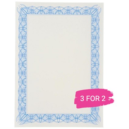 A4 Certificate Paper with Foil Seals, Blue, 90gsm, Pack of 30, Buy 2 Packs Get 1 Free