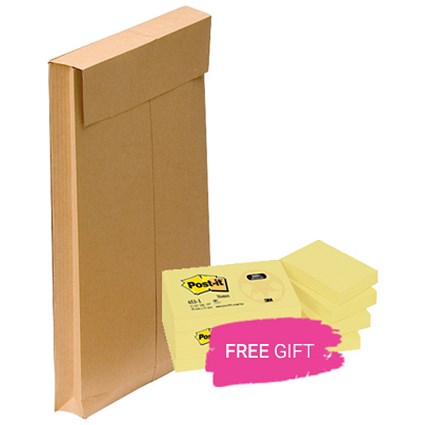 New Guardian Heavyweight C4 Gusset Envelopes, 25mm Gusset, 130gsm, Peel & Seal, Manilla, Pack of 100, Buy 1 Pack Get Post-it Notes 12 Pack Free