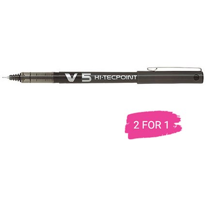 Pilot V5 Rollerball Pen, Needle Tip 0.5mm, Line 0.3mm, Black, Pack of 12 , Buy 1 Pack Get 1 Free