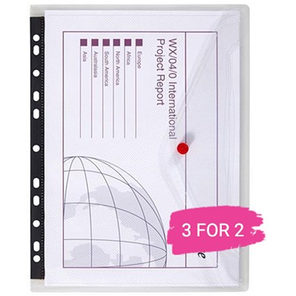 Snopake A4 PolyFiles Ring Binder Wallets, Clear, Pack of 5, Buy 2 Packs Get 1 Free