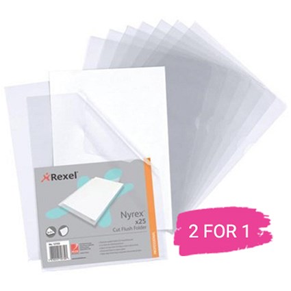 Rexel Nyrex Cut Flush Folders, A4, Clear, Pack of 25, Buy 1 Pack Get 1 Free