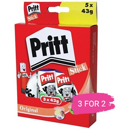 Pritt Stick Glue, Large, 43g, Pack of 5, Buy 2 Packs Get 1 Free