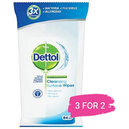 Dettol Antibacterial Surface Cleaning Wipes, Pack of 84, Buy 2 Packs Get 1 Free